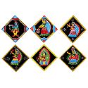 Set of 6 Square Table Coasters with Tikuli Painting