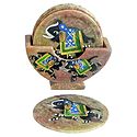 Set of 6 Hand Painted Marble Coasters with Holder