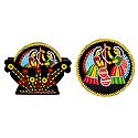 6 Round Table Coasters and Holder with Tikuli Painting