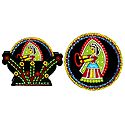 6 Round Table Coasters and Holder with Tikuli Painting