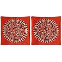 Set of 2 Kantha Stitch Rust Cushion Covers
