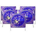 Five Pieces Dark Blue Satin Silk Cushion Covers with Floral Design