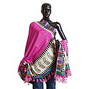 Dark Pink Bhagalpuri Silk Odhni with Multicolor Border and Paisley Print on Aanchal