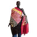 Red, Yellow and off-White Check Chunni with Black and Red Pallu