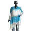 White with Cyan Blue Check Synthetic Chunni