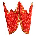 Art Silk Saffron Bandhej Chunni with Golden Border