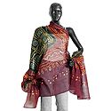 Green and Maroon Bandhani Dupatta