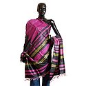 Black with Magenta Tussar Chunni with Pink and Light Yellow Stripe Pallu
