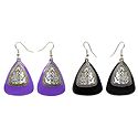 Set of 2 Pairs Black and Mauve Acrylic Dangle Earrings
