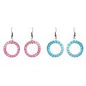 Set of 2 Pairs Blue and Pink Hoop Earrings