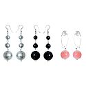 Set of 3 Pairs Grey, Black and Peach Ball Earrings