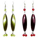 Set of 2 Pairs Green and Purple Acrylic Dangle Earrings