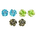 Set of 3 Pairs Blue, Green and Brown Acrylic Rose Tops