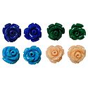 Set of 4 Pairs Cyan Blue, Green, Blue and Light Peach Rose Earrings