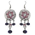 Pink and Purple Stone Studded Metal Earrings