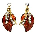 Saffron Lacquered and White Stone Studded Metal Earrings