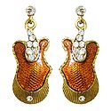 Saffron Lacquered and White Stone Studded Metal Earrings