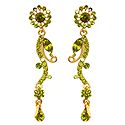 Olive Green Stone Studded Dangle Metal Earrings