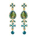 Light Green with Cyan Stone Studded Dangle Metal Earrings