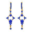 Dark Blue Stone Studded Dangle Metal Earrings