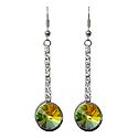 Green with White Stone Studded Dangle Metal Earrings