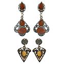 2 Pairs Stone Studded Oxidised Metal Dangle Earrings