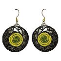 Yellow and Green Beaded Oxidised Metal Disc Earrings