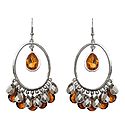 Metal Hoop Earrings with Rust Stone Jhalar