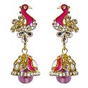 Pink Laquered Peacock with Kundan Jhumka Earrings