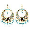 Light Cyan with Dark Blue Meenakari Peacock Metal Hoop Earrings