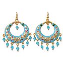 Cyan Blue Meenakari Metal Hoop Earrings
