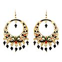 Golden with Black and Green Meenakari Peacock Metal Hoop Earrings