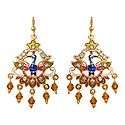 Golden with Red Meenakari Peacock Metal Earrings