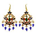 Golden with Blue Meenakari Peacock Metal Earrings