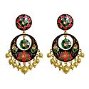 Black, Pink with Green Meenakari Metal Hoop Earrings