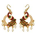 Light Cream with Green and Red Meenakari Peacock Metal Earrings