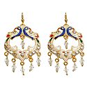 White Stone Studded Metal Meenakari Peacock Earrings