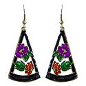 Traingle Metal Earrings with Multicolor Laquered Flowers