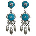 Metal Dangle Earrings with Blue Stone