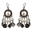 Metal Hoop Earrings with White Beads