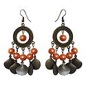 Metal Hoop Earrings with Peach Color Beads
