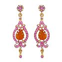 Orange and Magenta Stone Studded Dangle Metal Earrings