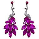 White and Magenta Stone Studded Metal Peacock Earrings