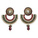 White, Green and Maroon Stone Studded Earrings with White Beads
