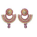 White and Pink Stone Studded Earrings with White Beads