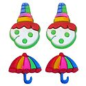 2 Pairs of Rubber Clown and Umbrella Stud Earrings