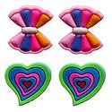 2 Pairs of Rubber Bow and Heart Stud Earrings
