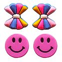 2 Pairs of Rubber Bow and Smiley Stud Earrings