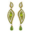 White and Green Stone Studded Metal Dangle Earrings