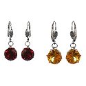 Set of 2 Yellow and Maroon Stone Studded Dangle Earrings